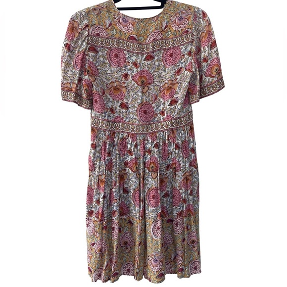 ba&sh Paris XS Boho Floral Mini Dress V-Neck Button Front Pink Orange - Picture 2 of 8